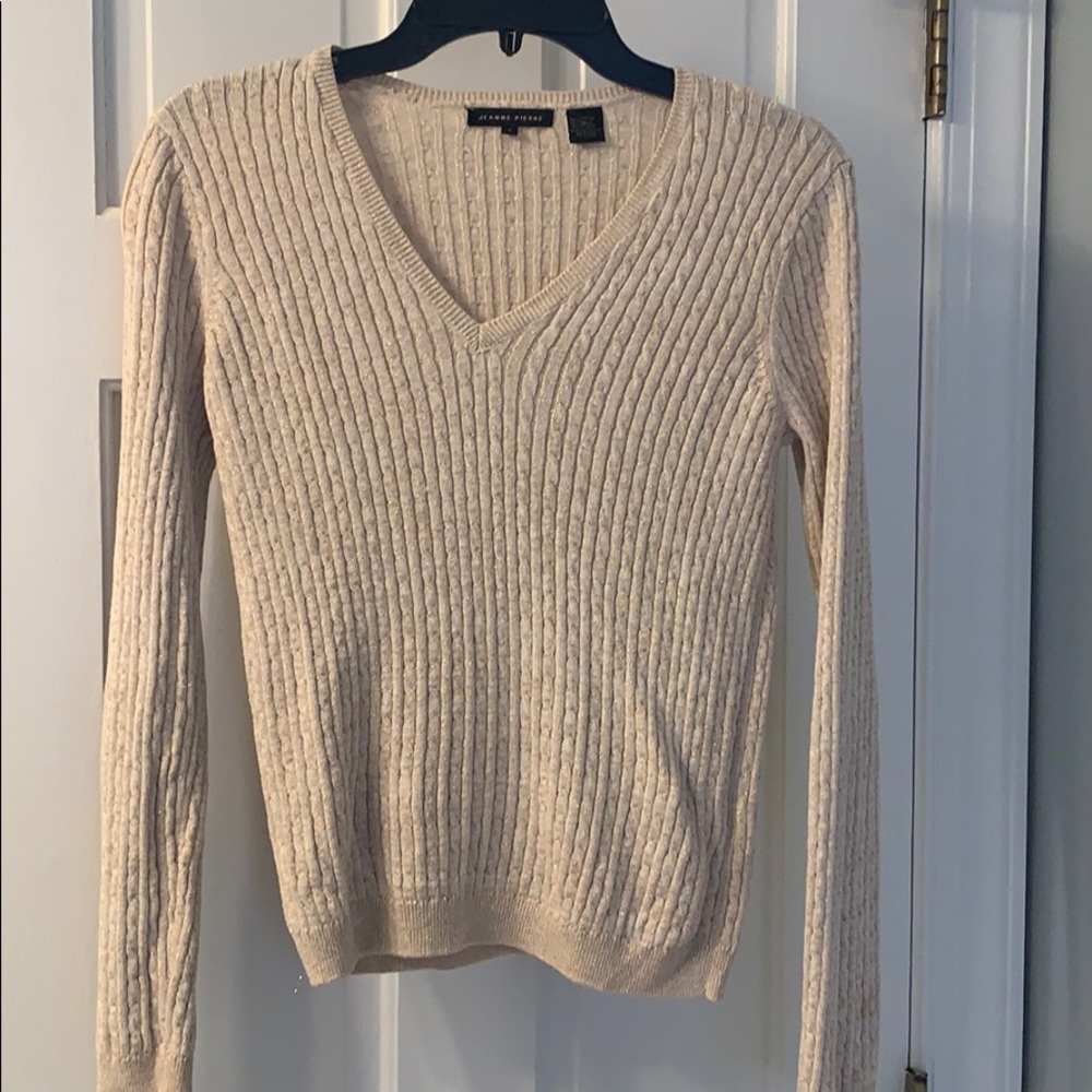 Jeanne Pierre V Neck Cable Knit Sweater